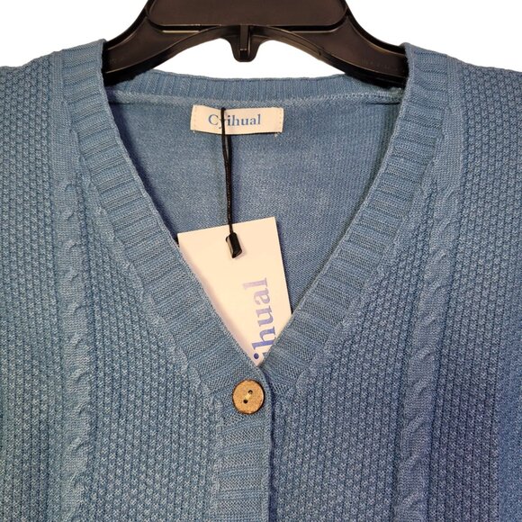 Women's Cable Knit Button-Up Cardigan Sweater In Blue Size Small New - Picture 4 of 8